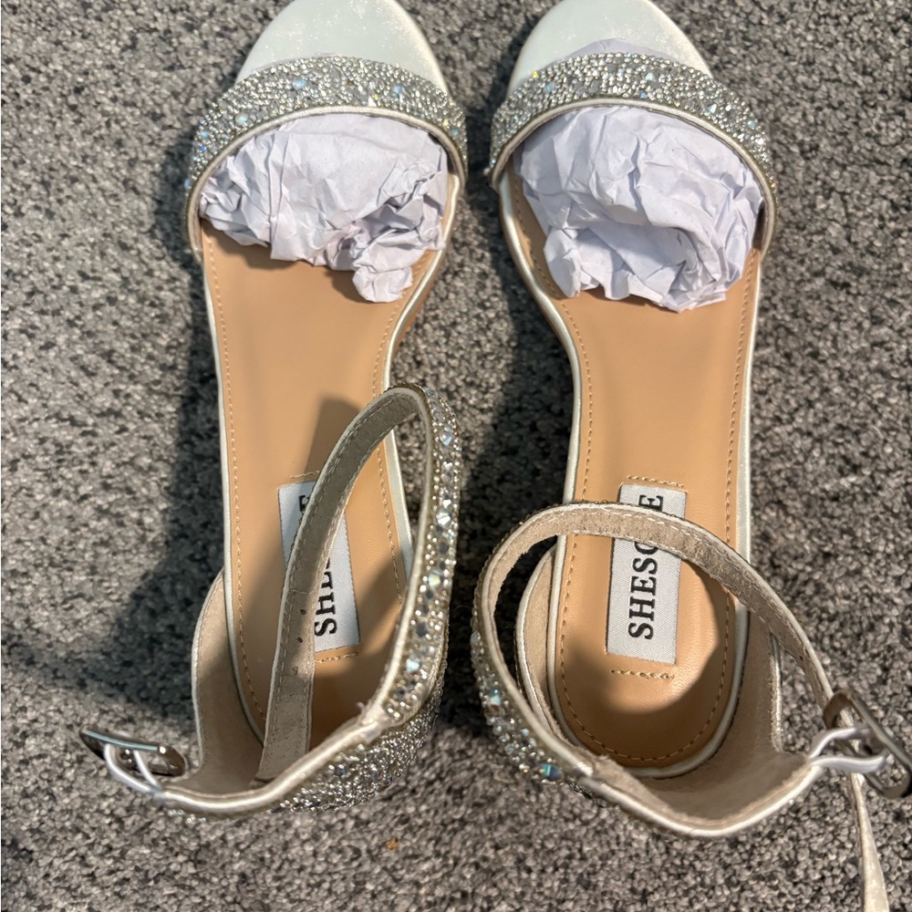 Ivory Strappy Rhinestone Block Heels - Picture 4 of 6